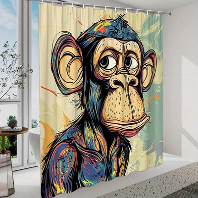 Rideau de douche Singe Dessin Animé - Design Abstrait Vibrant, Polyester, Lavable, 70,8x70,8 Pouces, 12 Crochets, Décor de Salle de Bain Ludique