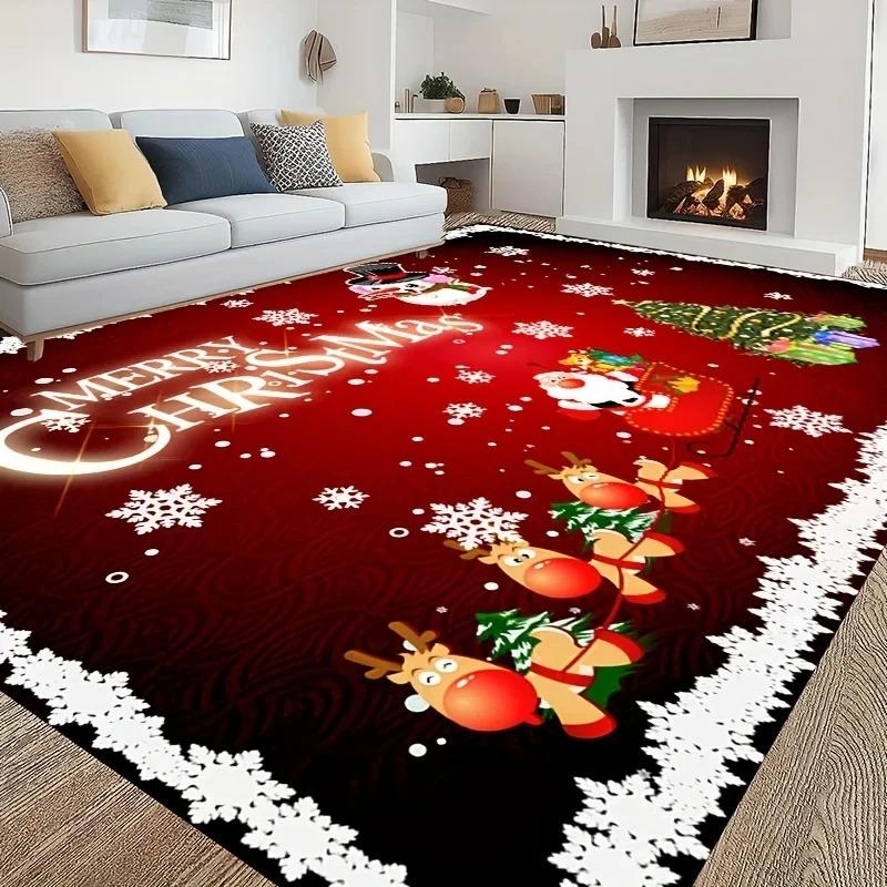 Christmas Big Carpet Santa Claus Snowman for Living Mat Room Decor Sofa Table Large Bedroom Bedside Foot Red Pad Decoration Rug