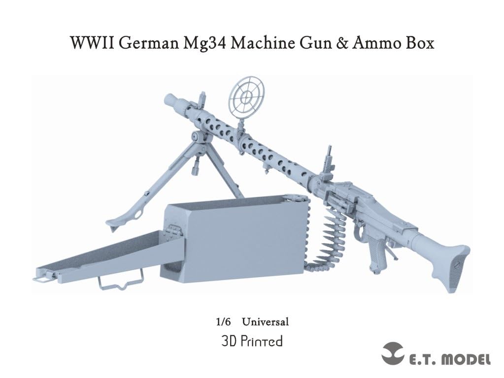 ET Model 1/6 WWII German MG34 Machine Gun & Magazine (3D Printed) Resin Kit P06-002 (Military)