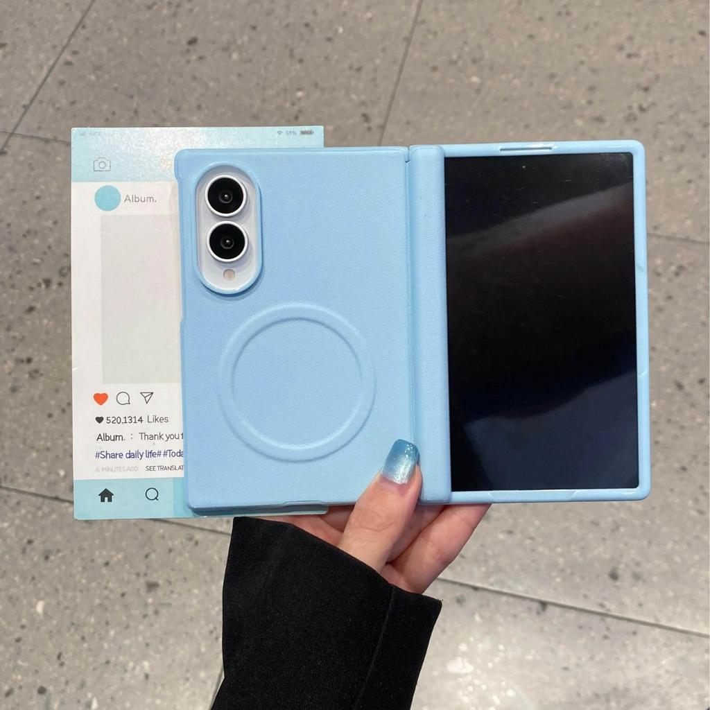 for Magsafe Z Fold8 Wide PU Leather Candy Color Wireless Charge Case for Samsung Galaxy Z Fold 8 Screen Protector Magnetic Cover