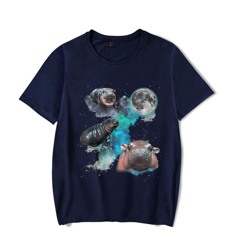 Ladies' Loose Casual Fun Moo Deng Bouncing Pig Print Pure Cotton Short Sleeved Top T-Shirts Women’s