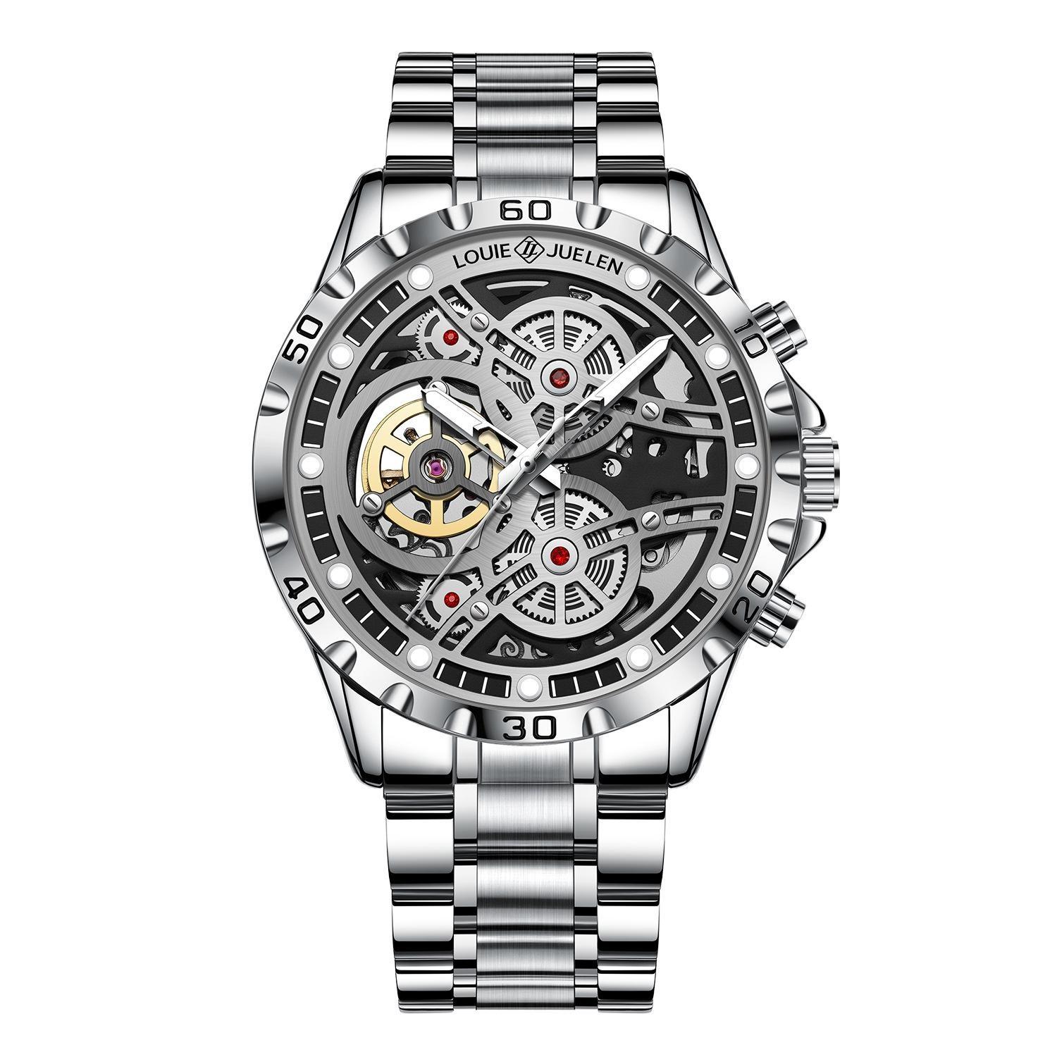 

Automatic Mechanical Watch Skeleton Design Water-Resistant Luminescent Business Men s Wristwatch чёрный/серебряный