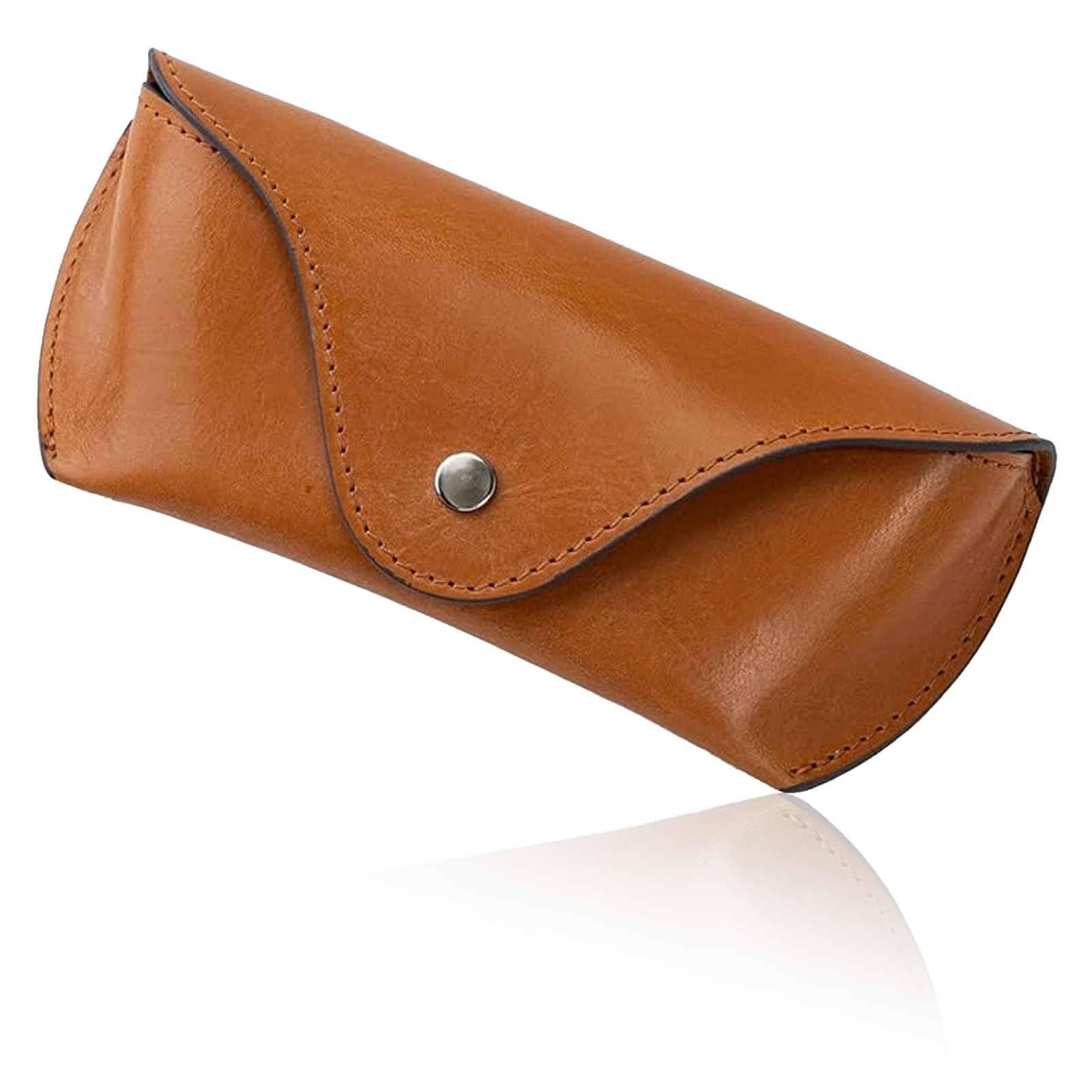 

British Green Eyeglass Case, Free Engraving, Made in England with Genuine Bridle Leather, for Men and Women (Brown)