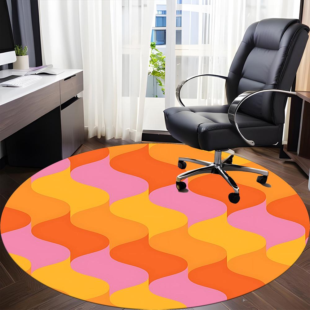 1pc Wavy Colors Office Round Area Rug, Indoor Mat Suitable For Office, Under Office Chairs Bedroom Living Room Home Decor, Room Deco