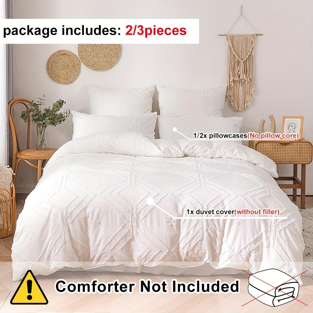 Bohemian Grid Tufted Duvet Cover Set All Season Comfortable Soft Comforter Cover Solid Geometric Texture Bedding Set for Bedroom