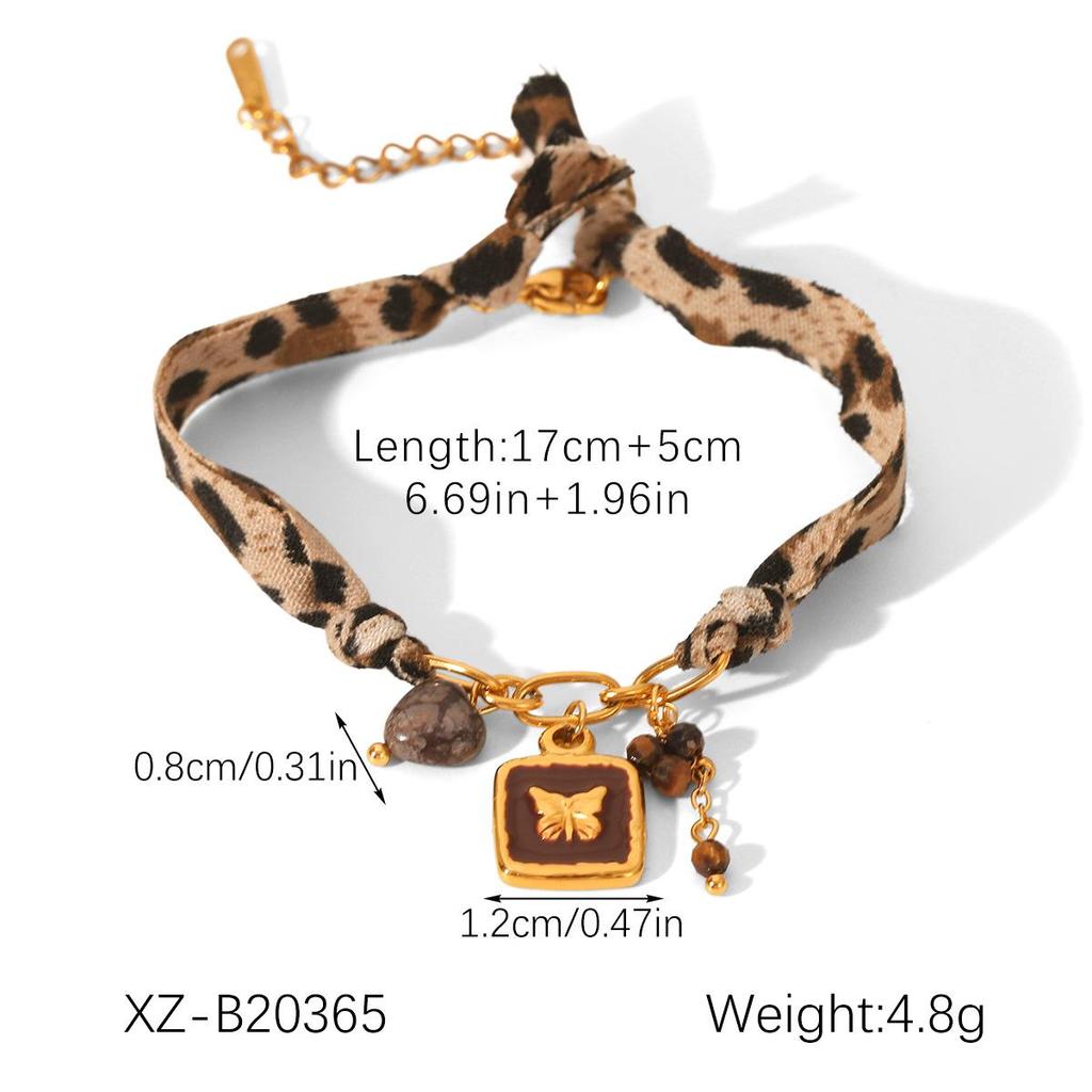 Women's Luxury Leopard Print Silk Scarf & Non-Fading Titanium Steel Bracelet