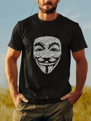 Mens Anonymous Pattern Tshirt Anonymous Sports Design Casual Street Style Top Black and White Contrast