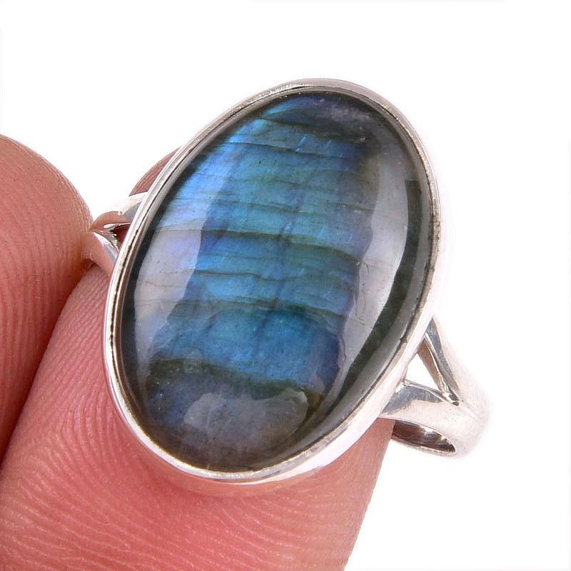 

Natural Labradorite Gemstone 925 Solid Sterling Silver Jewelry Ring S.9.5 g8e25