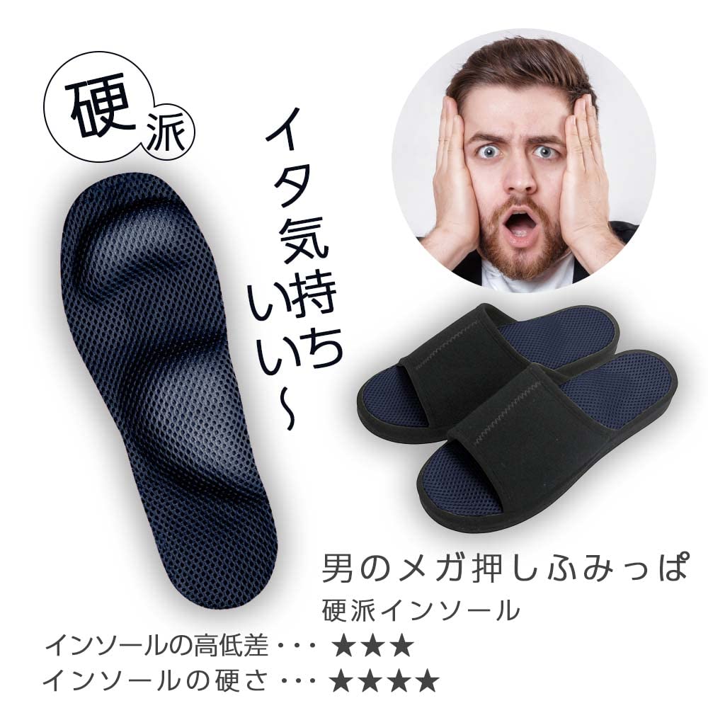 Alphax Fumippa Health Foot Pressure Point Navy Size Men's Slippers, Reflexology, (Hard Type), 25.0-27.0cm