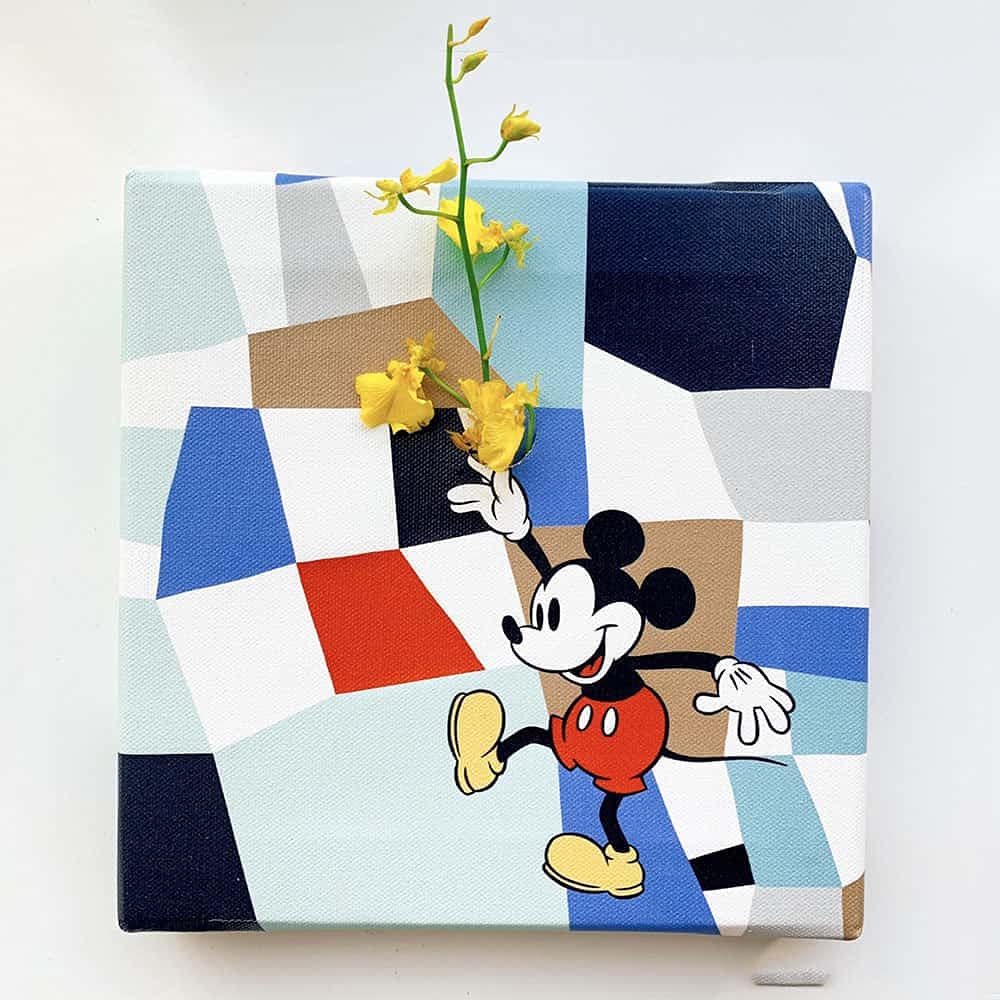 Art Deli Disney Mickey Mouse IKEBANA Poster 20cm x Made in Lightweight Disney Panel, 20cm, Japan, Fabric, IKE-DSNY-1807-07