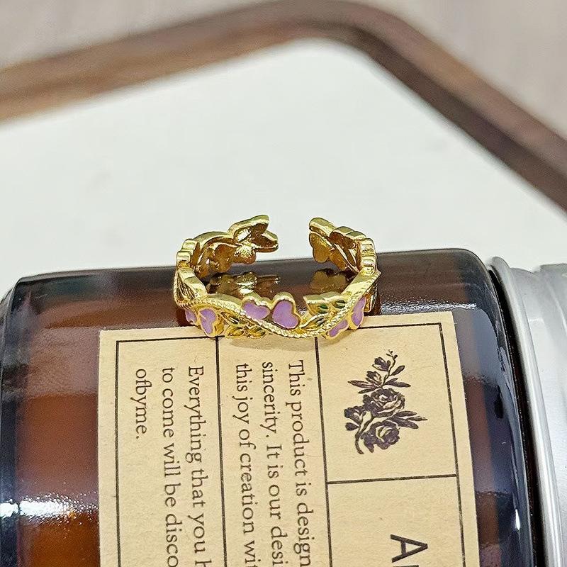 Court Style Retro Sweet Cool Colorful Enamel Drip Glaze Temperament Ring Female Flower Niche Ring