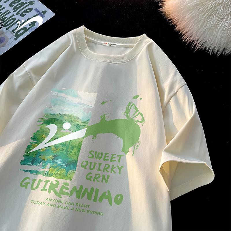 Guirenniao Men s American Retro Style Pure Cotton Loose Fit Short Sleeve T-Shirt 2XL