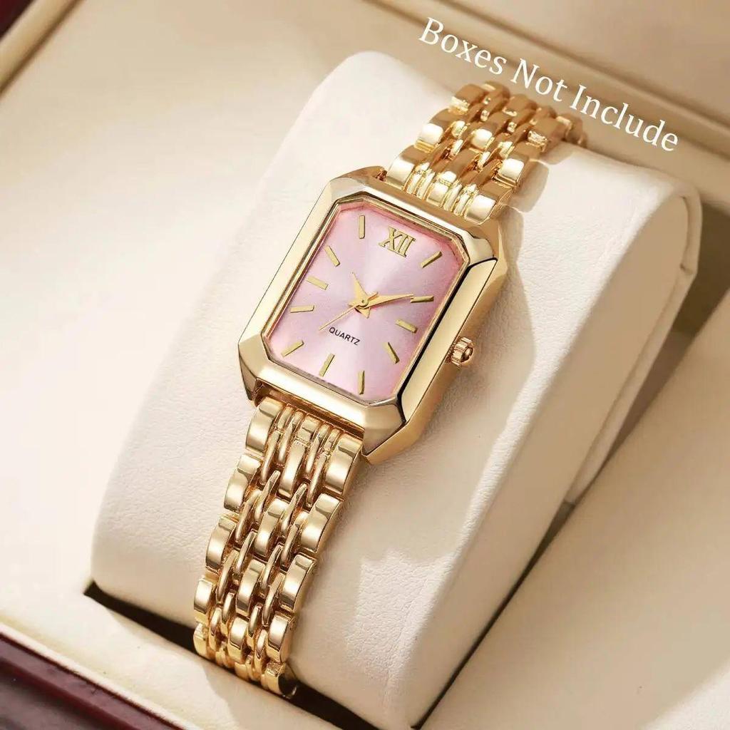 Women's Quartz Wristwatches Rectangle Ladies Fashion Golden Clock Top Luxury Gifts Bracelet Watches for Wife, Family, Friend