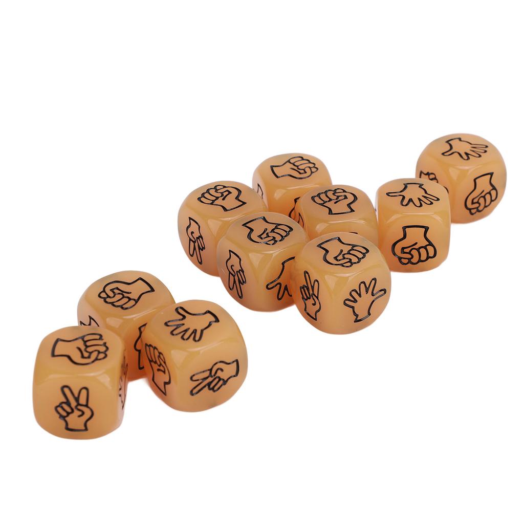 10pcs Finger Guessing Dice Luminous 6 Sided Lightweight Rock Scissors Paper Dice Set for Board Game