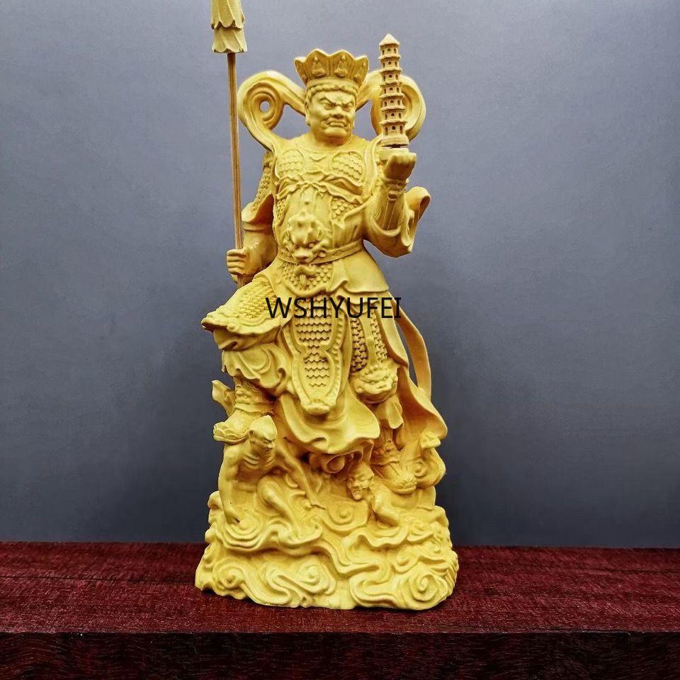 4pcs/set Boxwood Collection Chinese Brass Carvings of the Four Heavenly Kings Buddha Statues Solid Wood Carvings