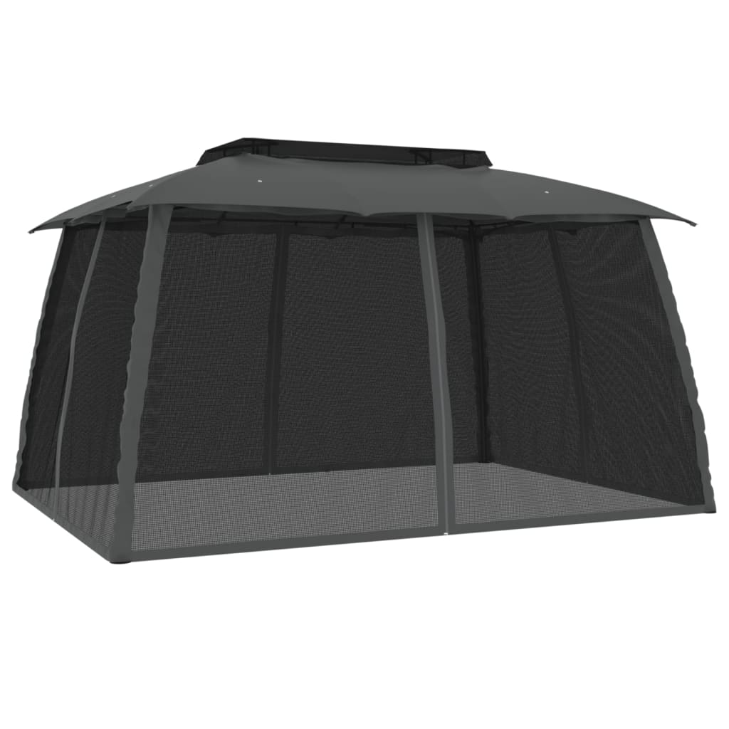 Vidaxl Gazebo With Double Roof and Netting Around, Anthracite, 2.93X2.93 M