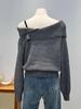 Women's Lace Off-The-Shoulder Long-Sleeve Knit Sweater Coat - Faux Two-Piece Design for Autumn/Winter