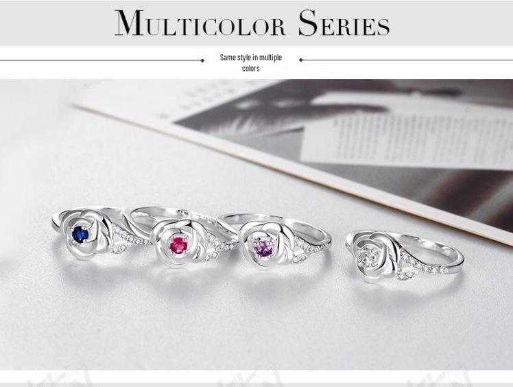 European American Crystal Flower Rose Ring - New Fashion Jewelry Style