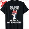 Funny Climbing Shirt Cute Alpaca Rock Climber Tee Unisex Cartoons Graphic Tshirts Loose Casual Style Regular Short Sleeve Adult