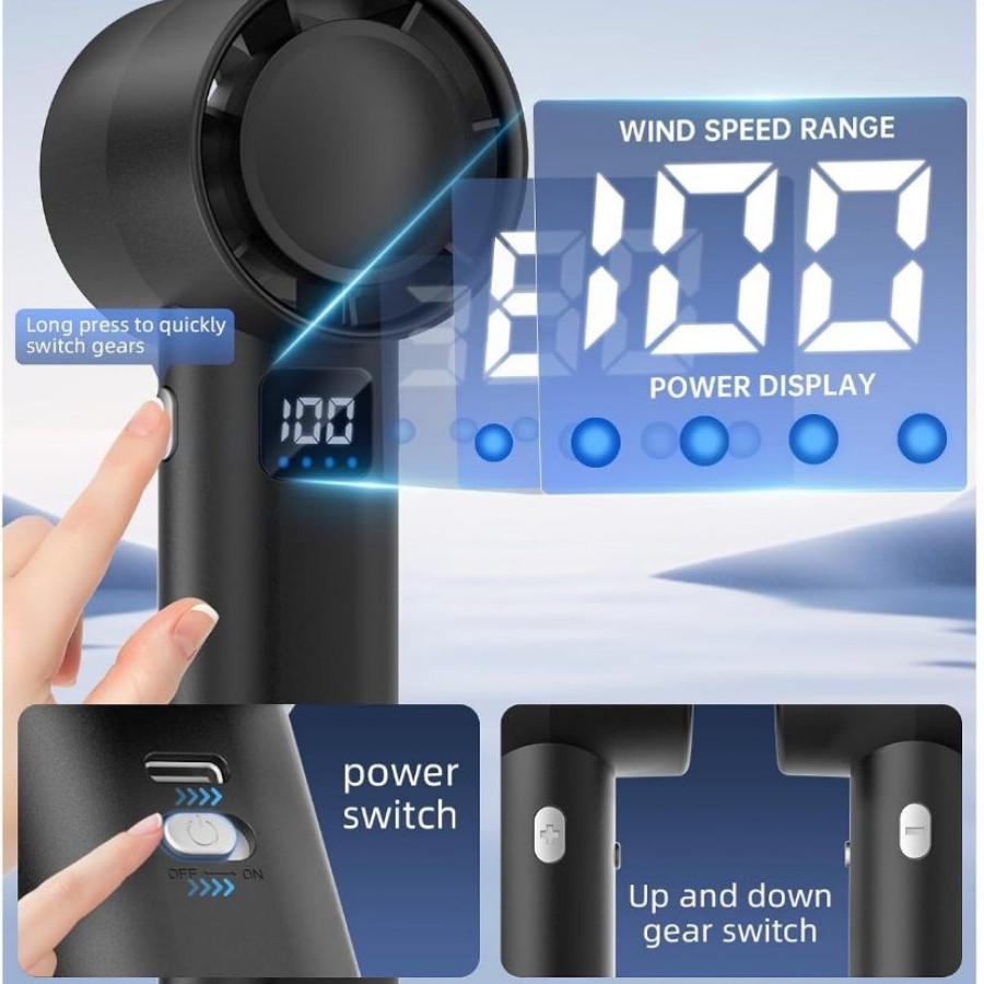 3000mAh Portable Handheld Fan Strong Winds Turbo Fan Rechargeable Digital Display Mini Cooling Fan 157 * 59mm