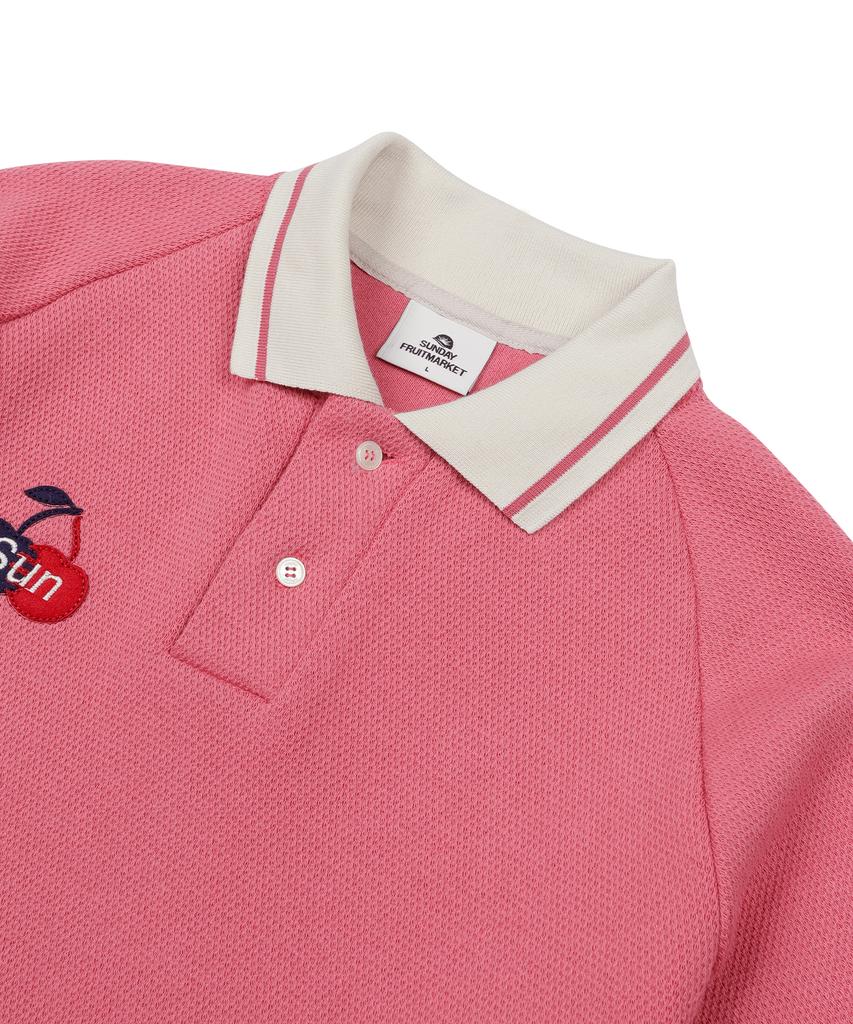 SUNDAY FRUIT MARKET W) Cherry Waffle Collar Tee Pink