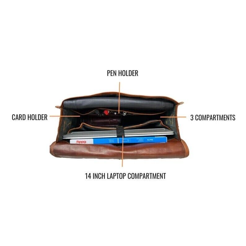 Мужская коричневая сумка через плечо для ноутбука из натуральной козьей кожи ручной — фото 4