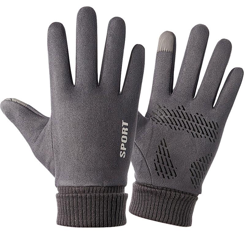 Suede Fabric Men's Gloves Soft Autumn Winter Thick Warm Male Skin-Friendly Skiing Non-Slip Cycling Elastic Touchscreen Gloves.