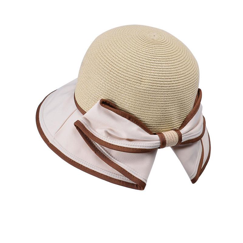 

Trendy Butterfly Knot Fisherman Hat Outdoor Sun Hat Sunscreen Straw Hat Female Tide 8456 бежевий