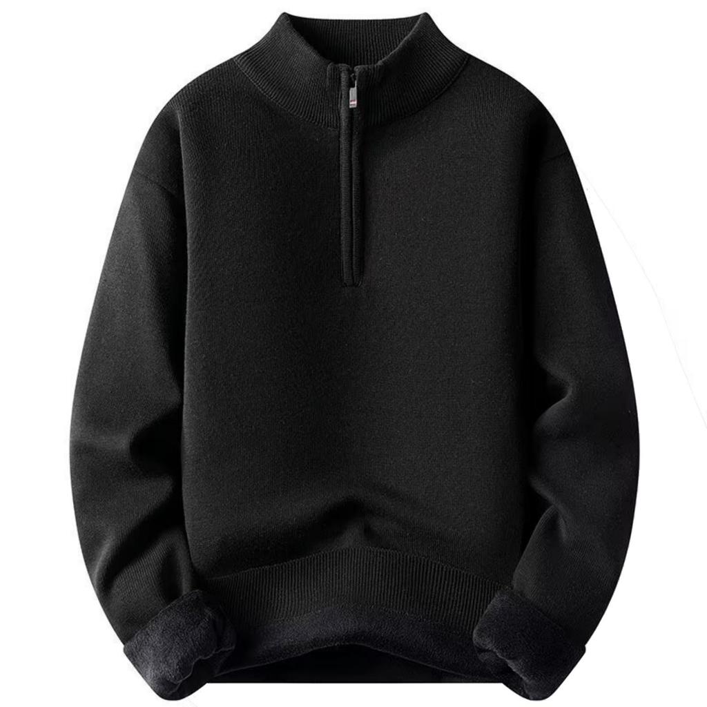 Maglione da Uomo Casual a Coste Monocolore con Mezza Zip e Collo Semi-alto, Maglione Pullover Caldo a Maniche Lunghe