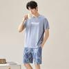 2 Piece Set Sleepwear Men Large Size Youth Pajamas Blue Print Home Wear Man Nightwear Loungewear Comforts Breathable Casual