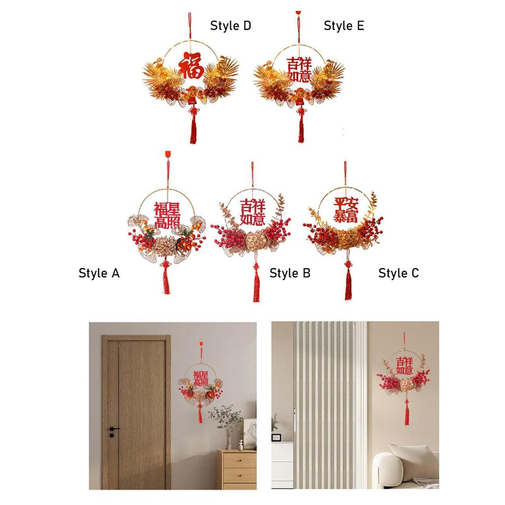 Chinese New Year Ornament Making Kit DIY Celebration Luminous with Tassel Flower Wreath Hanging Decoration for Wall Indoor Door