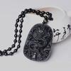Natural Black Obsidian Chinese Dragon Pendant Jade Necklace Jewelry Amulet Lucky Mens Gift