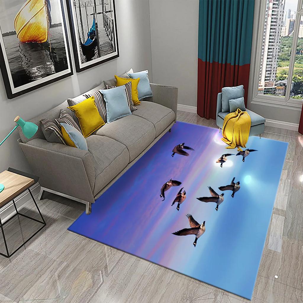 3D Migratory Birds Carpet Sunset Seaside Birds Rugs for Kitchen Bathroom Anti-Slip Carpet Living Room Bedroom Floor Decor Mats