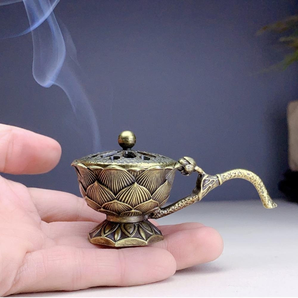 1pc Zen Lotus Incense Burner with Lid - Perfect for Yoga Studio, Home Decor, and Christmas - Includes Sandalwood Incense and Line Incense