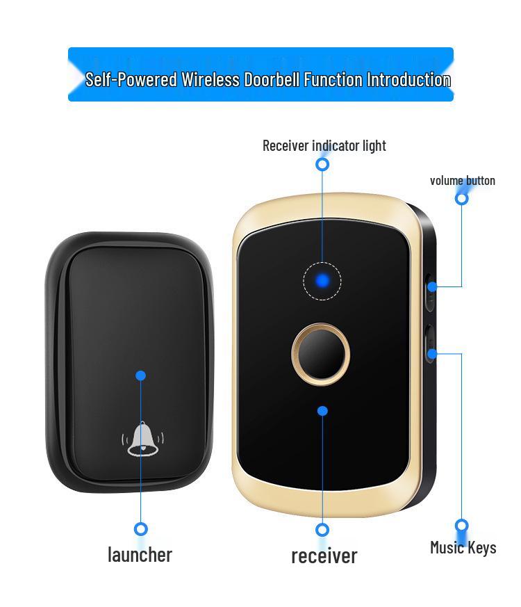 Smart Wireless Self-Powered Doorbell: Ultra-Long Range, Waterproof, One-to-Two Calling, No Electricity Needed.