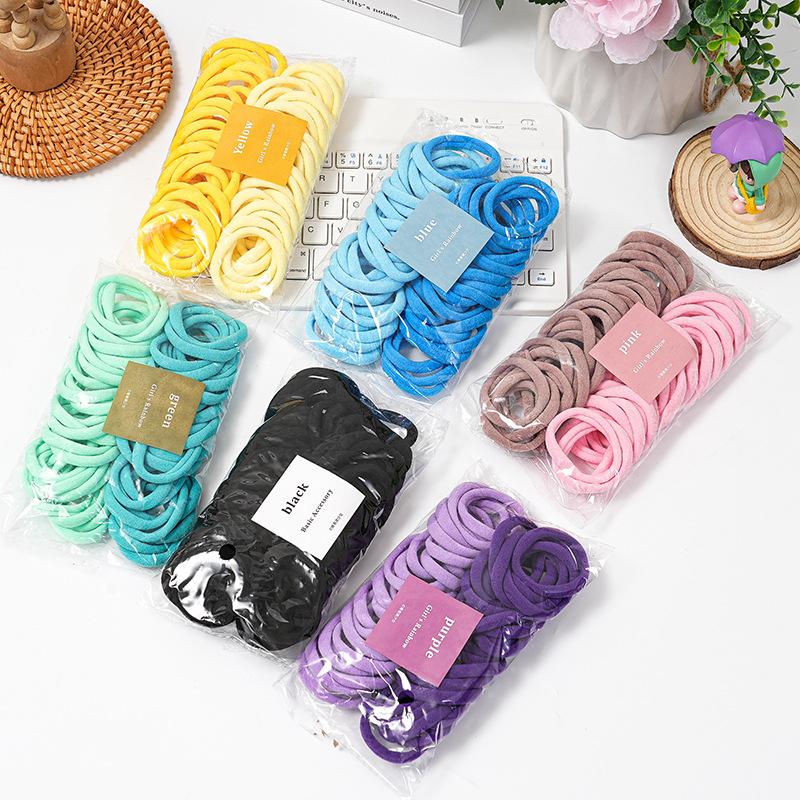 50Pieces Set of Dual Color Four Season High Elastic Seamless Hair Rope Simple and Durable Fashionable Leather Band Soft Knitt
