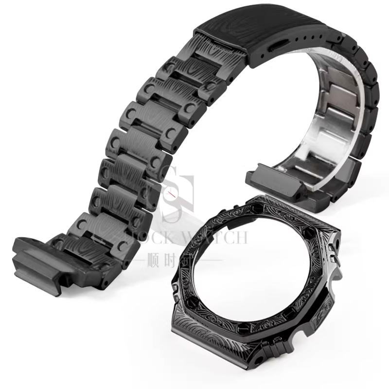 GA2100 Para Casio Carvalho de Fazenda Escultura Caixa de Metal Pulseira de Resina GA2100/2110 Escultura Modificada GM2100 GBM2100 Caixa Acessórios de Relógio