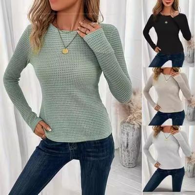 Maglietta Versatile a Maniche Lunghe Girocollo Slim Fit Autunnale e Invernale, Top da Donna con Design Coulisse