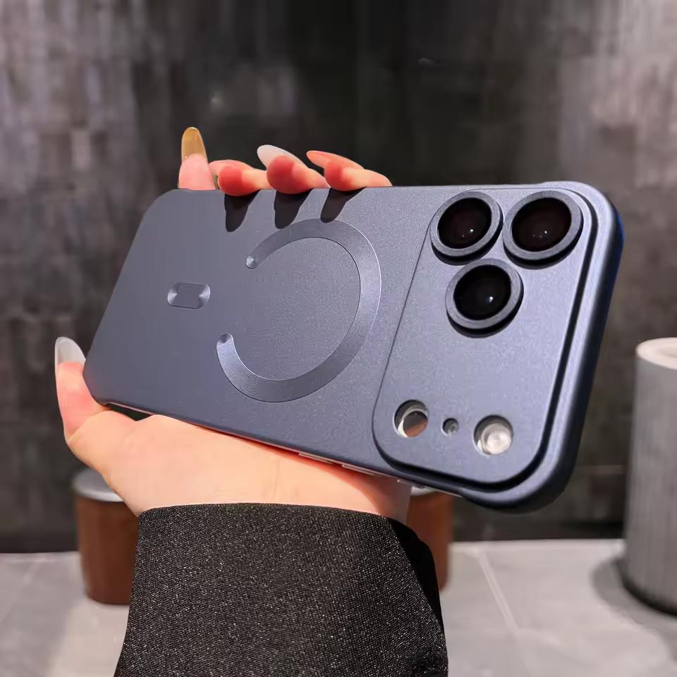 

Роскошное металлическое покрытие для чехла с беспроводной зарядкой Magsafe для iPhone 17 Air 16 15 14 13 12 11 Pro Max Матовая ПК Бесшовный чехол iPhone 16 Plus темно-синий