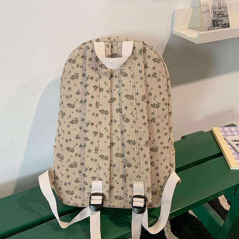 Women's Floral Print Backpack Corduroy Student School Bag Campus Large Capacity Backpack