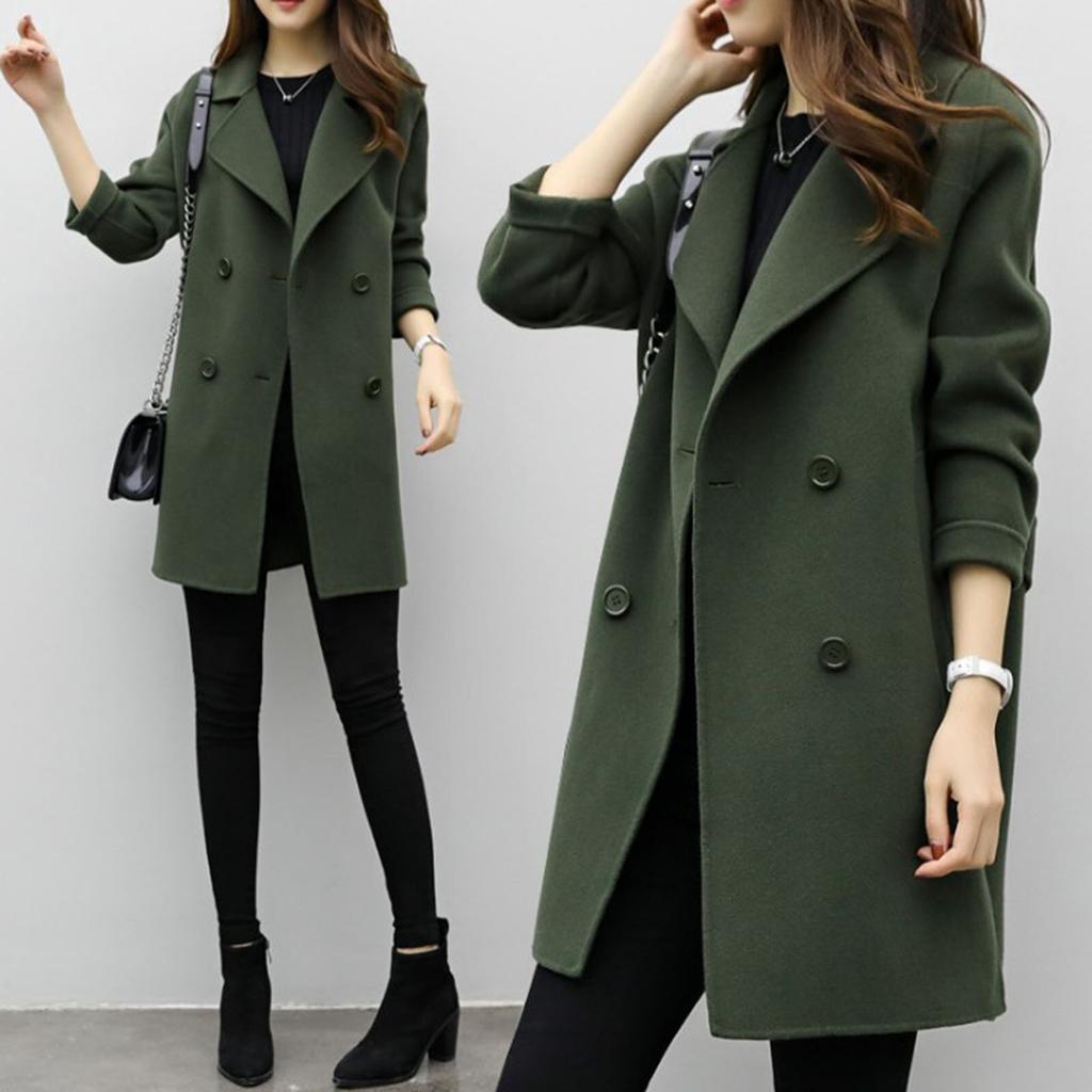 Women'S Autumn and Winter Casual Jacket Cardigan Elegant Slim-Fitting Coat Solid Color Slim-Fitting Woolen Coat