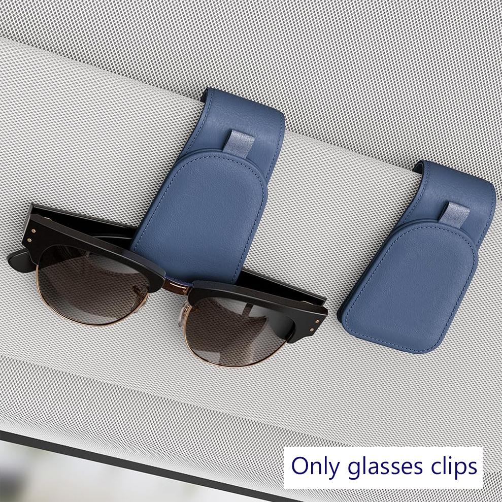 Glasses Holder Clip for Car Sunglass Holder, Storage Card Clip PU Leather Magnetic Sunglasses Clip for Car Visor