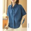 Reine Baumwolle Locker Lässige Schneiderei Einfarbig Lässig Vielseitig Kurzärmliges Hemd Damen Sommer Neu