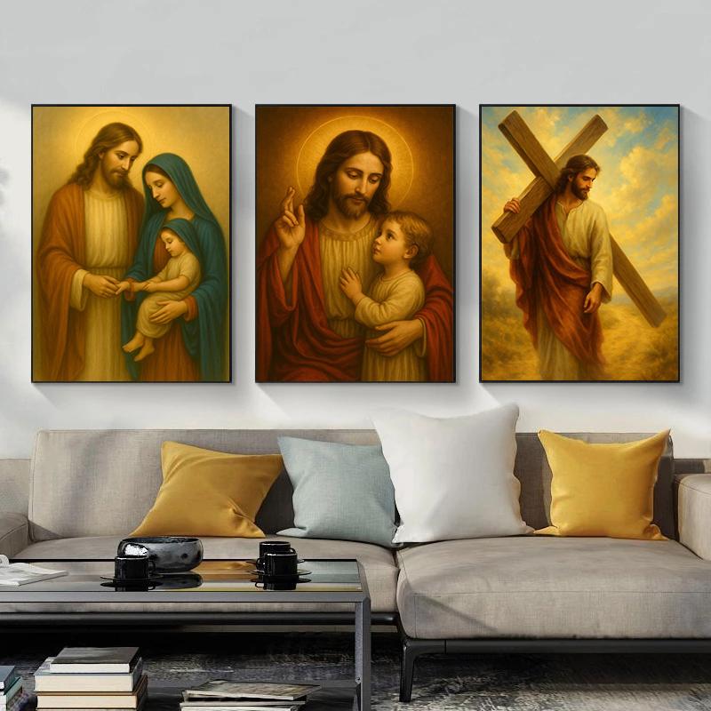Newlyweds Jesus Catholic Posters Classic Pray Motivational Spirit Modern Prints Canvas Wall Art Picture Home Living Room Decor