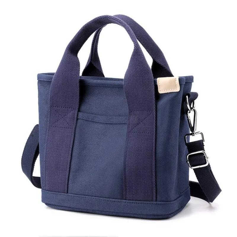 Women Small Bag with Zipper Fashion Lady Single Shoulder Portable Thickened Canvas Mobile Phone Bucket Tote Bag