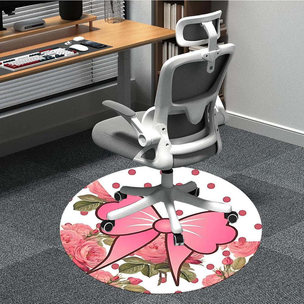 1pc Pink Bow Flowers Chair Carpet for Office, Non-slip, Soft and Durable Office Rug for Interior Decoration, Perfect for Office yy260325096 80cm by 80cm