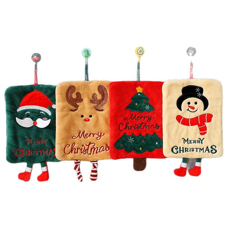 Christmas Coral Fleece Hanging Hand Towel - Quick-Dry, Lint-Free, Absorbent for Kitchen & Bathroom