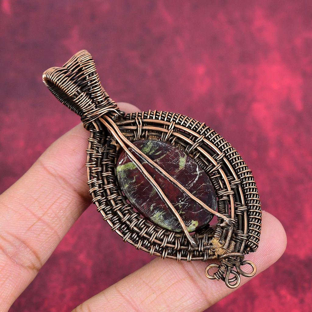 Dragon Bloodstone Pendant Copper Wire Wrapped Pendant Handmade Gemstone Jewelry Brand New Pendant Copper Wire Wrap Jewelry Anniversary Gifts