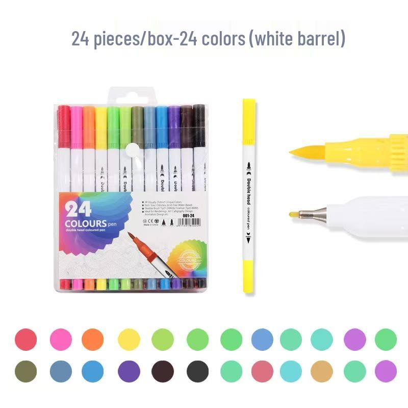 Water-based Double-ended Watercolor Pen Set with Colored Fine Liner and Soft Tip