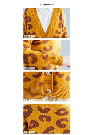 Leopard Print V-Neck Loose Knit Cardigan for Women - Autumn/Winter Korean Style